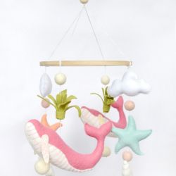 Baby mobile pink whales 40cm