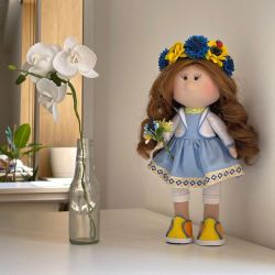 Rag tilda doll yellow and blue colours