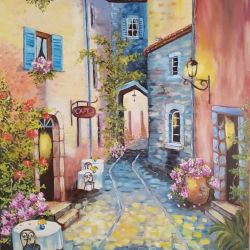 Original oil painting Italian street