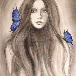 Unique oil painting with lady butterfly