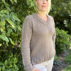 Handmade brown knitted pullover