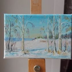 Peinture à l'huile faite à la main Bouleaux d'hiver