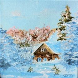 Dipinto ad olio dipinto a mano “Paesaggio villaggio invernale”