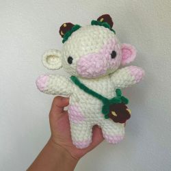 Handmade crocheted strawberry cow plushie