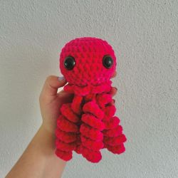 Handmade crocheted hot pink jellyfish plushie