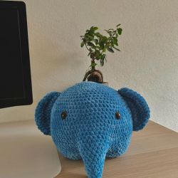Handmade crocheted blue elephant plushie