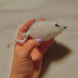 Handmade crocheted sparkly mouse cat toy plushie