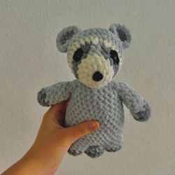 Handmade crocheted grey raccoon plushie