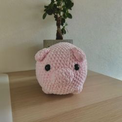Handmade crocheted pink pig plushie