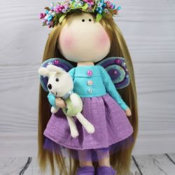 Handmade doll with little bunny 23 cm