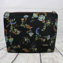 Cosmetic bag black with flowers